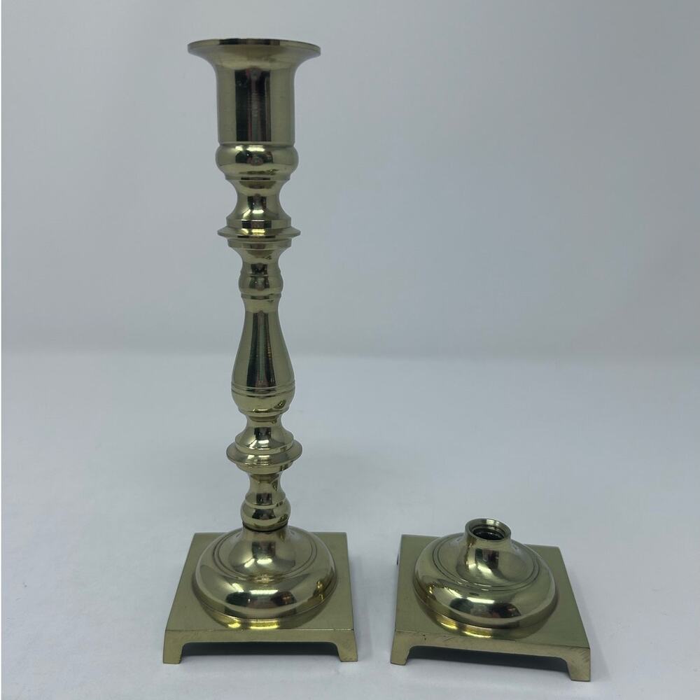 Brass Vintage Curvy Candle Stick Holder with Threads and Extra Base 8" Tall